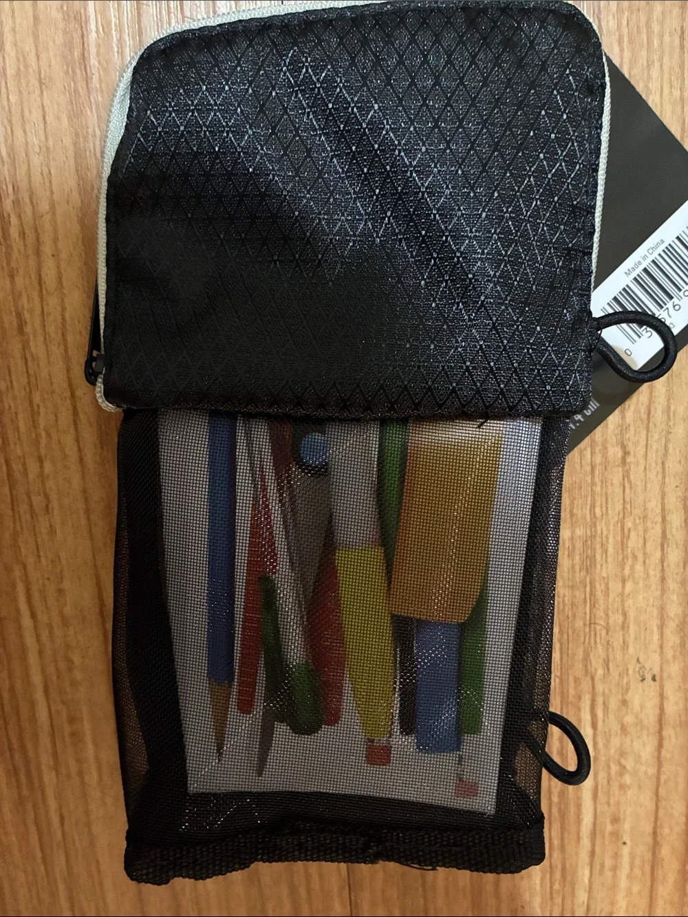 Five Star Black Mesh Stand 'N Store Pencil Pouch with Gray Trim